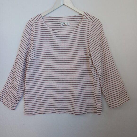 Artisan NY Top Striped Linen Boat Neck Pop Over Lagenlook Nautical Womens Small - Picture 2 of 6